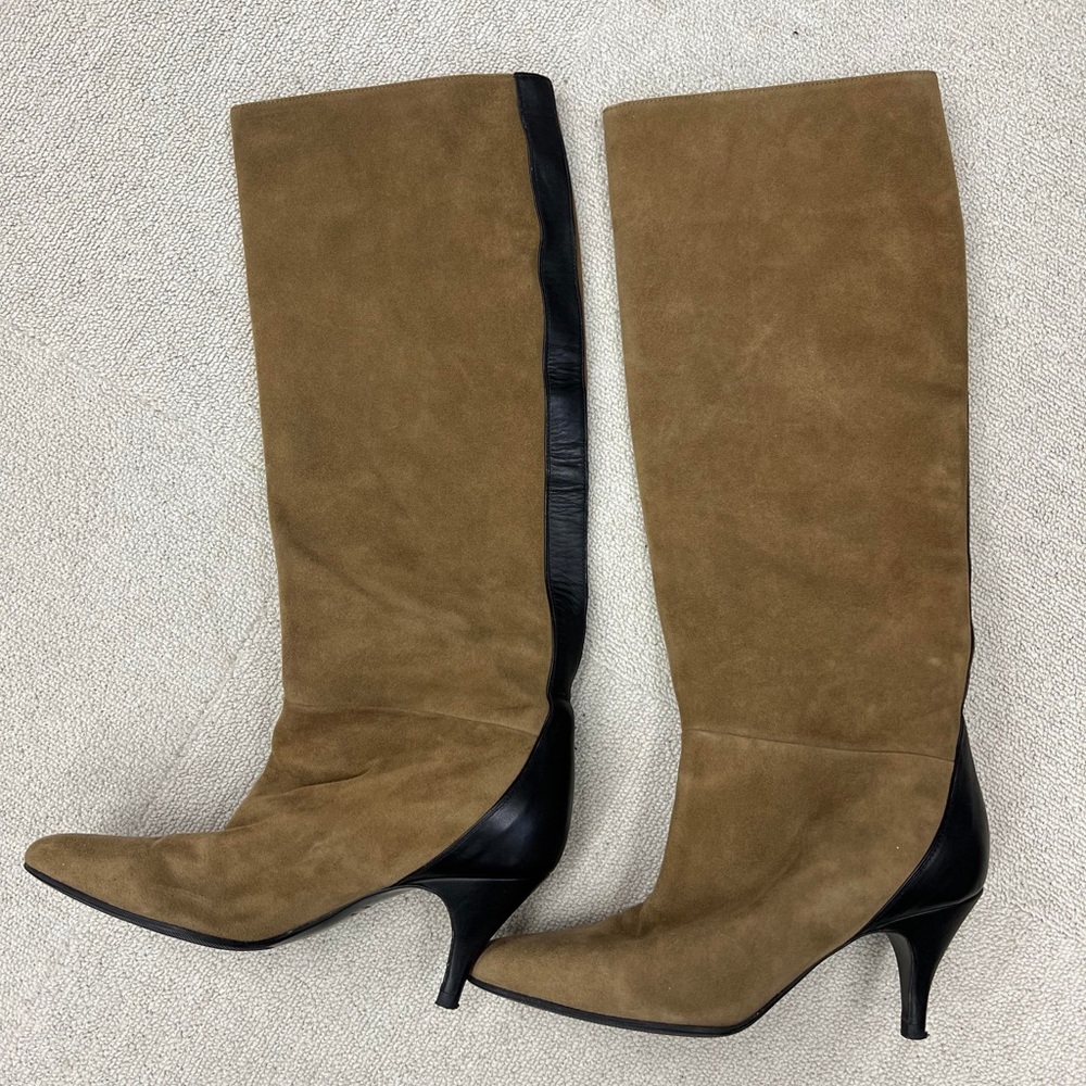 Hermes Tan and Black Heeled Boots with Stiletto Heel